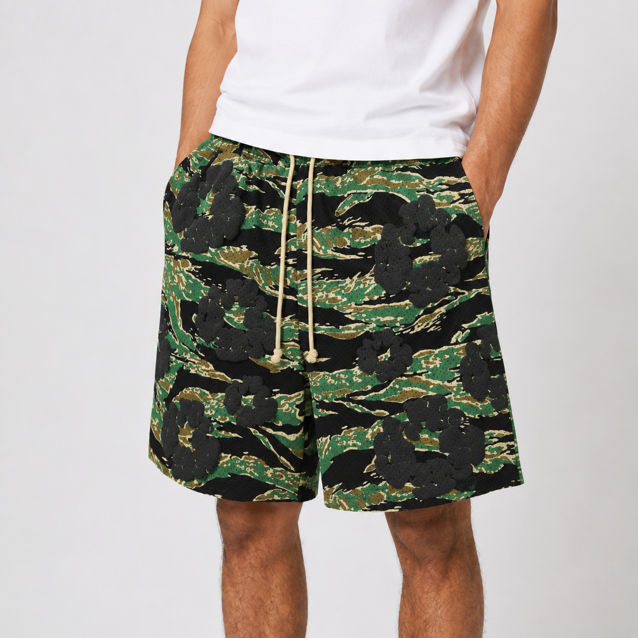 Army Camo Orange Graphic cotton shorts - back angle view