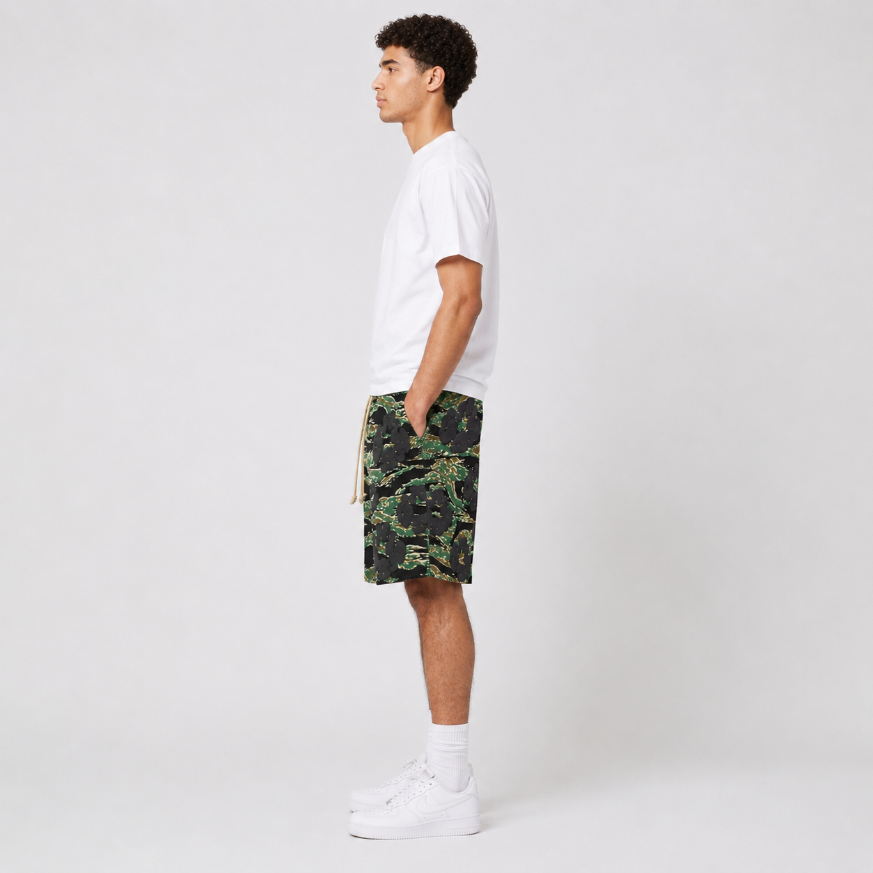 Army Camo Orange Graphic cotton shorts - side view