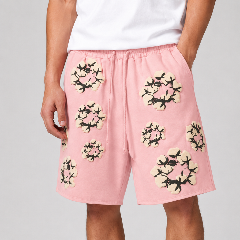 Pink Cream Floral cotton shorts - detail view