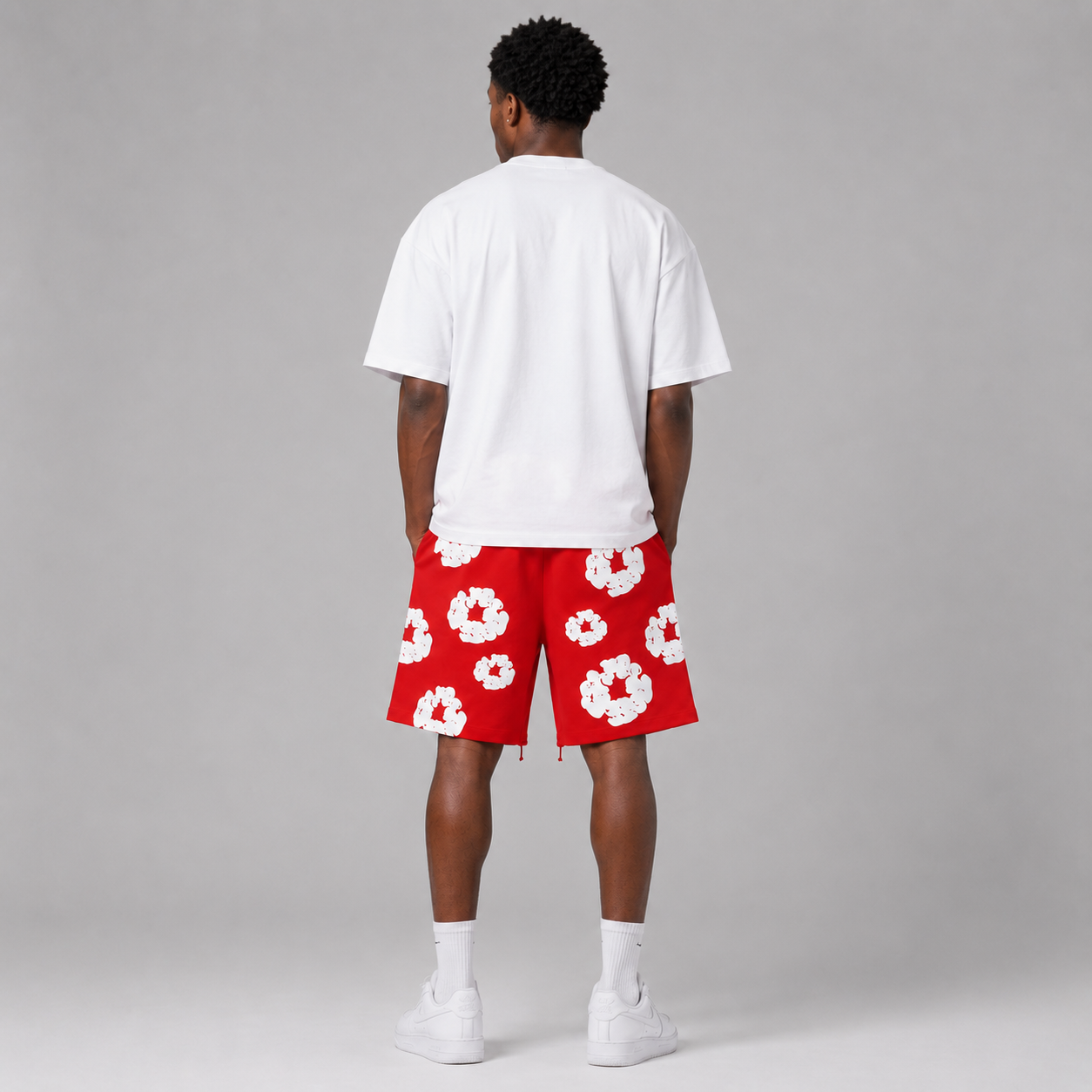 Red White Puff Floral cotton shorts - lifestyle view