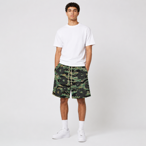 Army Camo Orange Graphic cotton shorts - front angle view