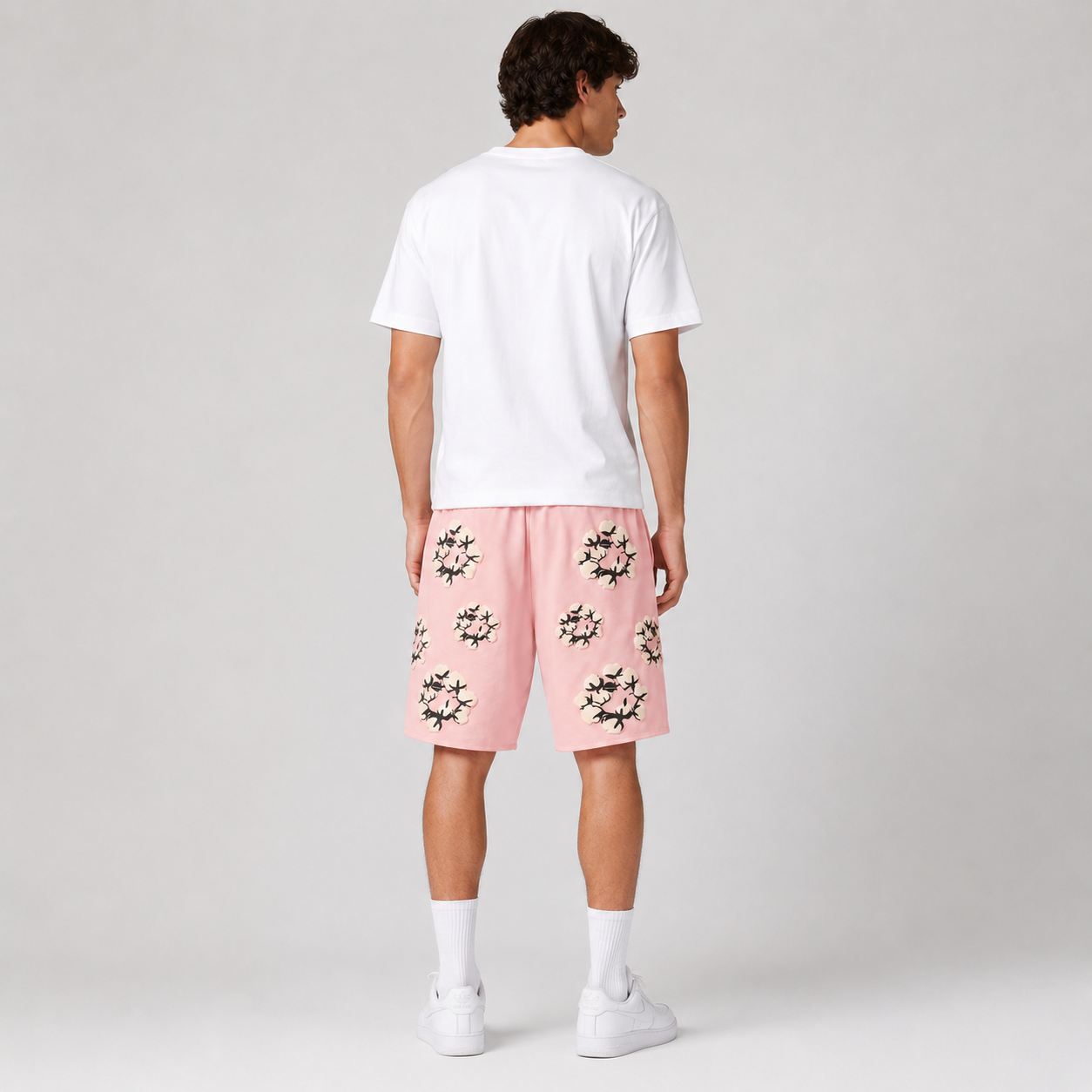 Pink Cream Floral cotton shorts - side view