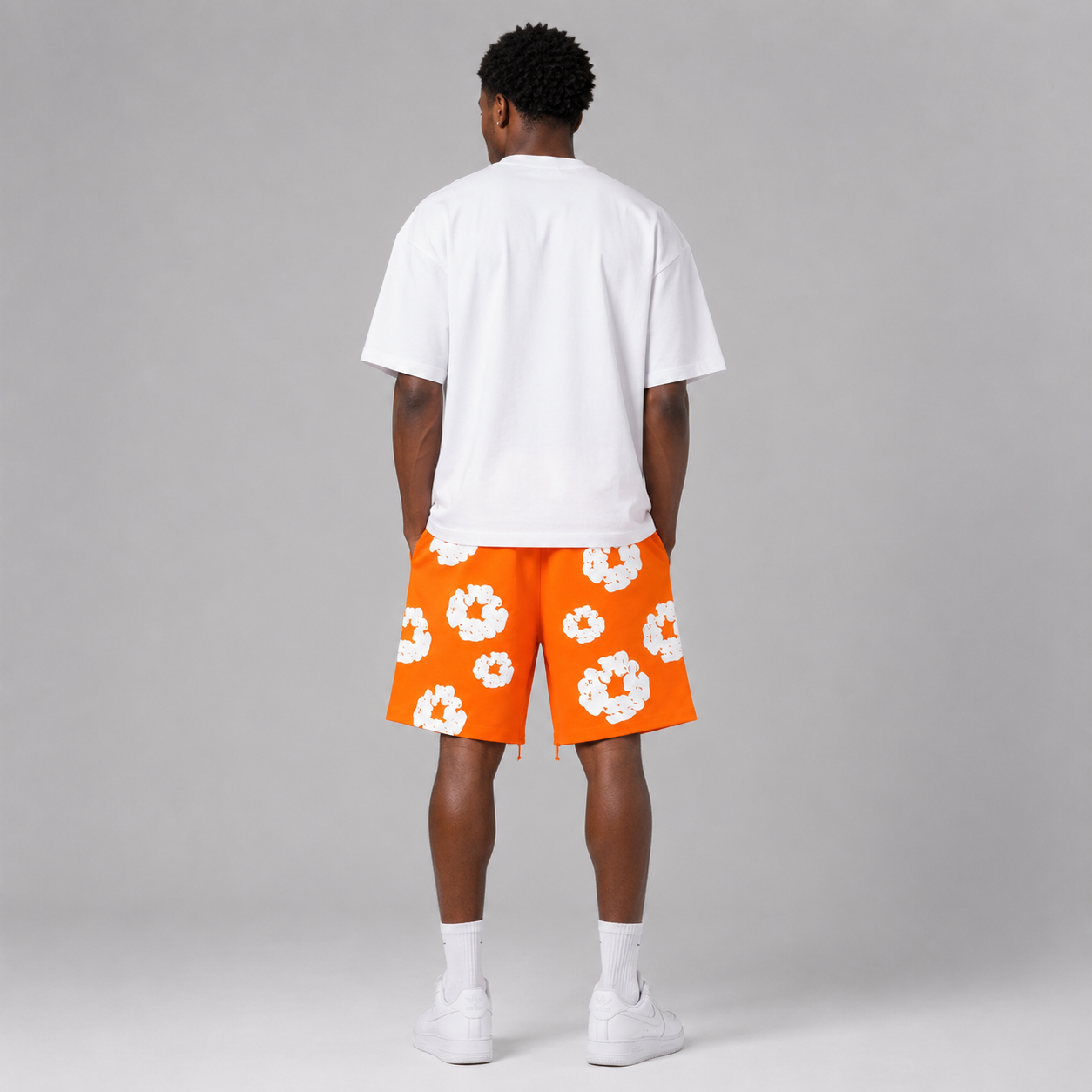 Orange White Puff Floral cotton shorts - lifestyle view