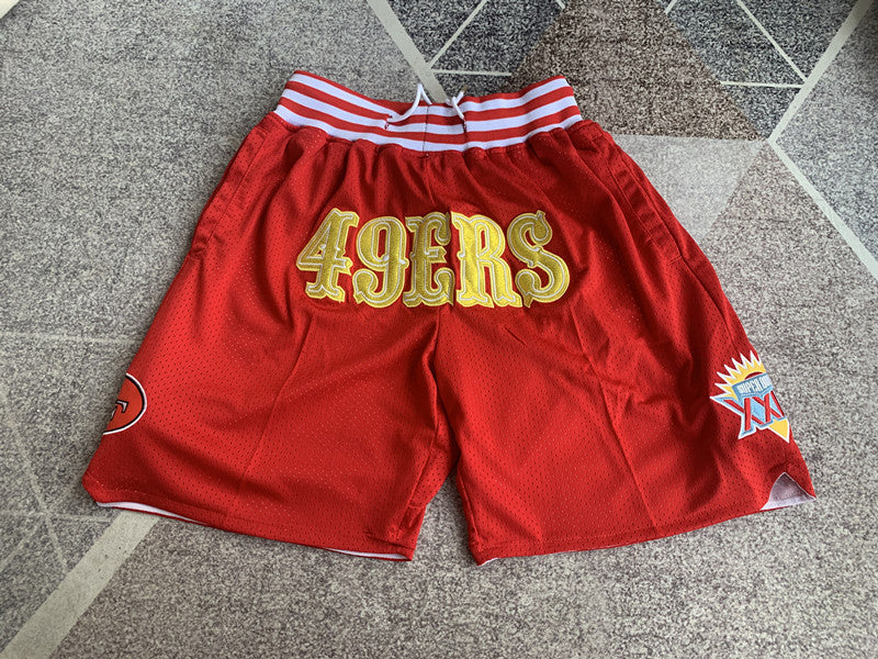 Red San Francisco 49ers premium basketball shorts, full front view