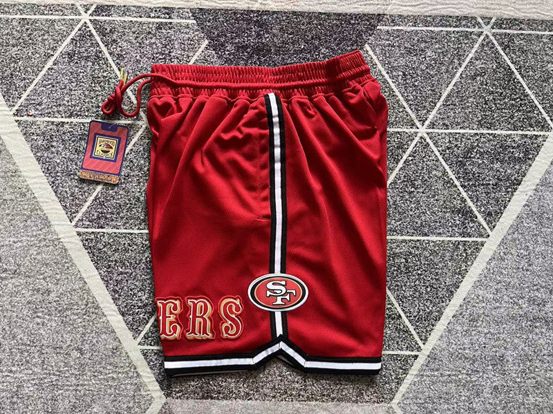 Red San Francisco 49ers premium basketball shorts, side panel detail