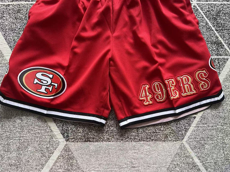 Red San Francisco 49ers premium basketball shorts, waistband and label detail