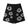 Black Grey Puff Floral cotton shorts - front product view