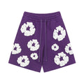 Purple White Floral cotton shorts - front product view