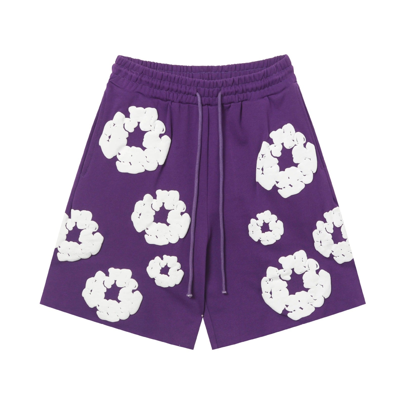 Purple White Floral cotton shorts - front product view