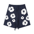 Navy White Puff Floral cotton shorts - front product view