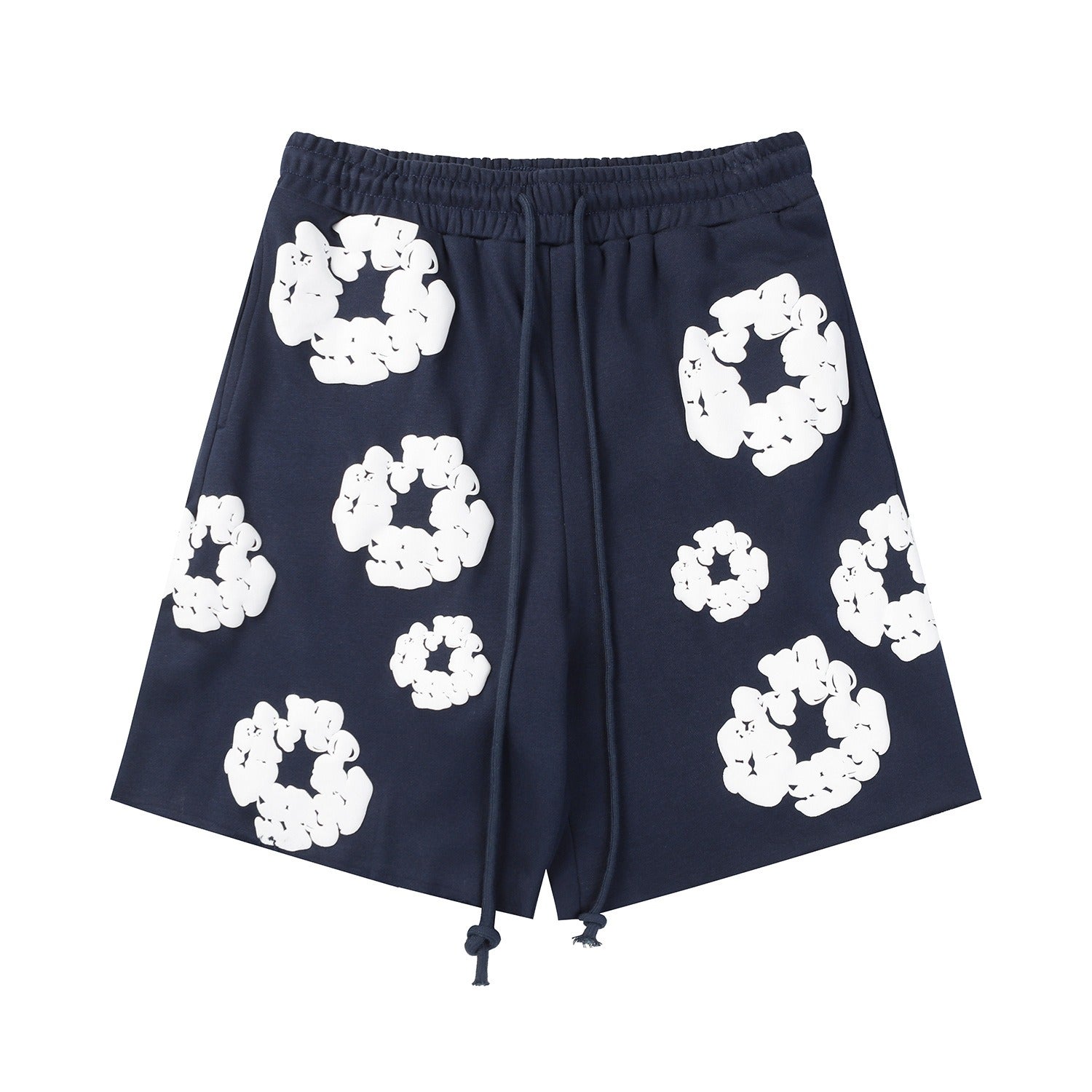 Navy White Puff Floral cotton shorts - front product view