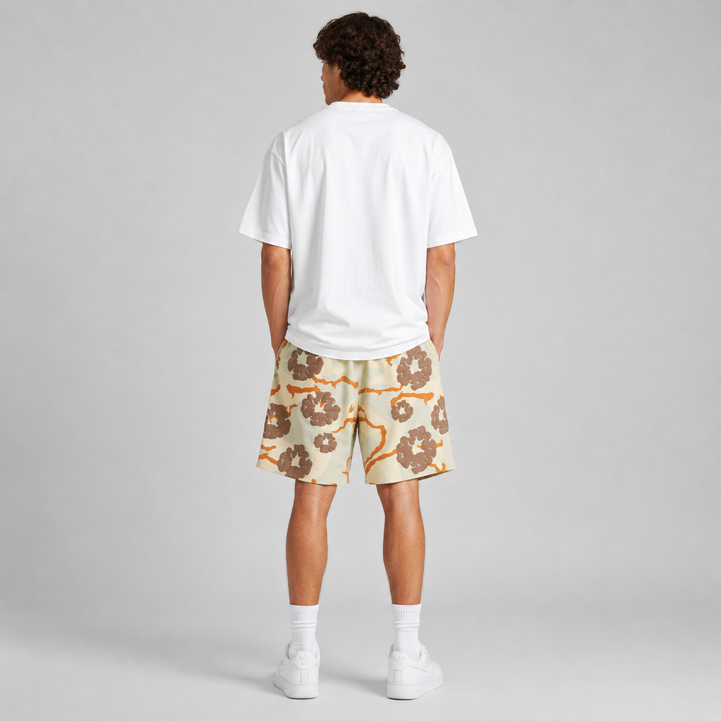 Tan Brown Camo Graphic cotton shorts - lifestyle view