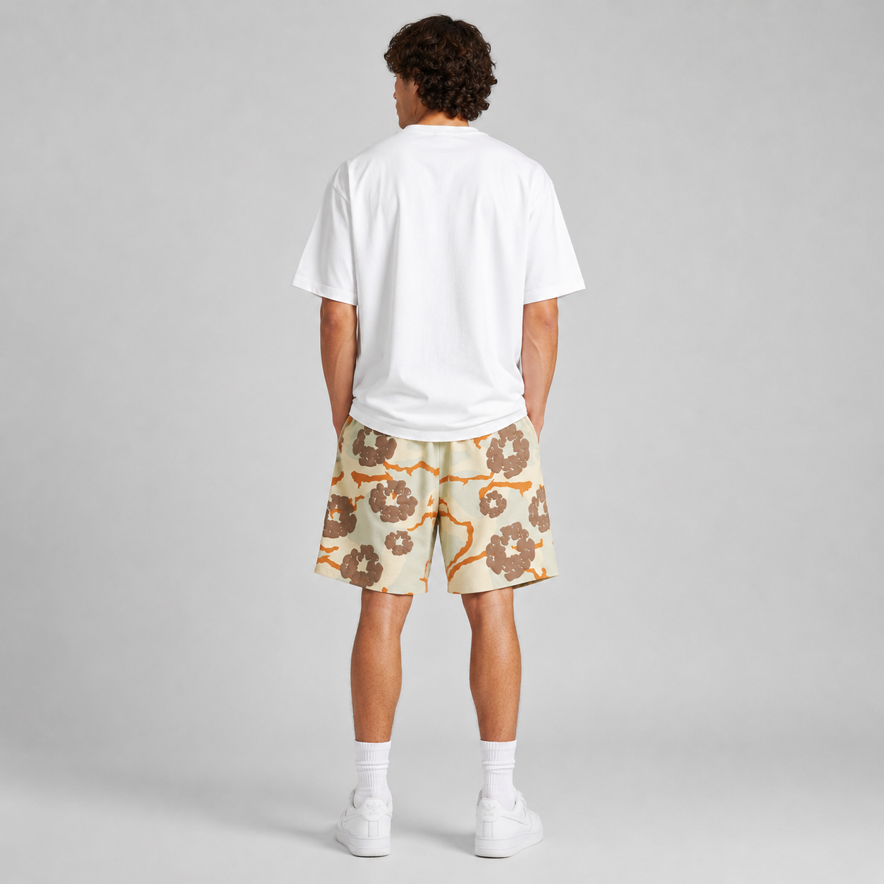 Tan Brown Camo Graphic cotton shorts - lifestyle view
