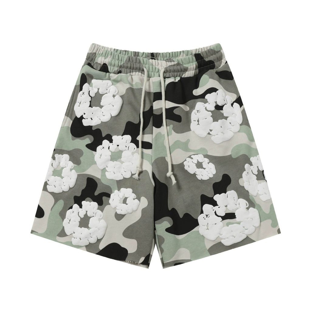 Grey Camo White Floral cotton shorts - front product view