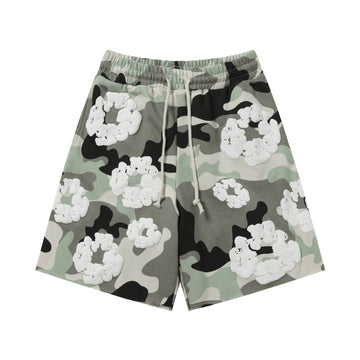 Grey Camo White Floral cotton shorts - front product view