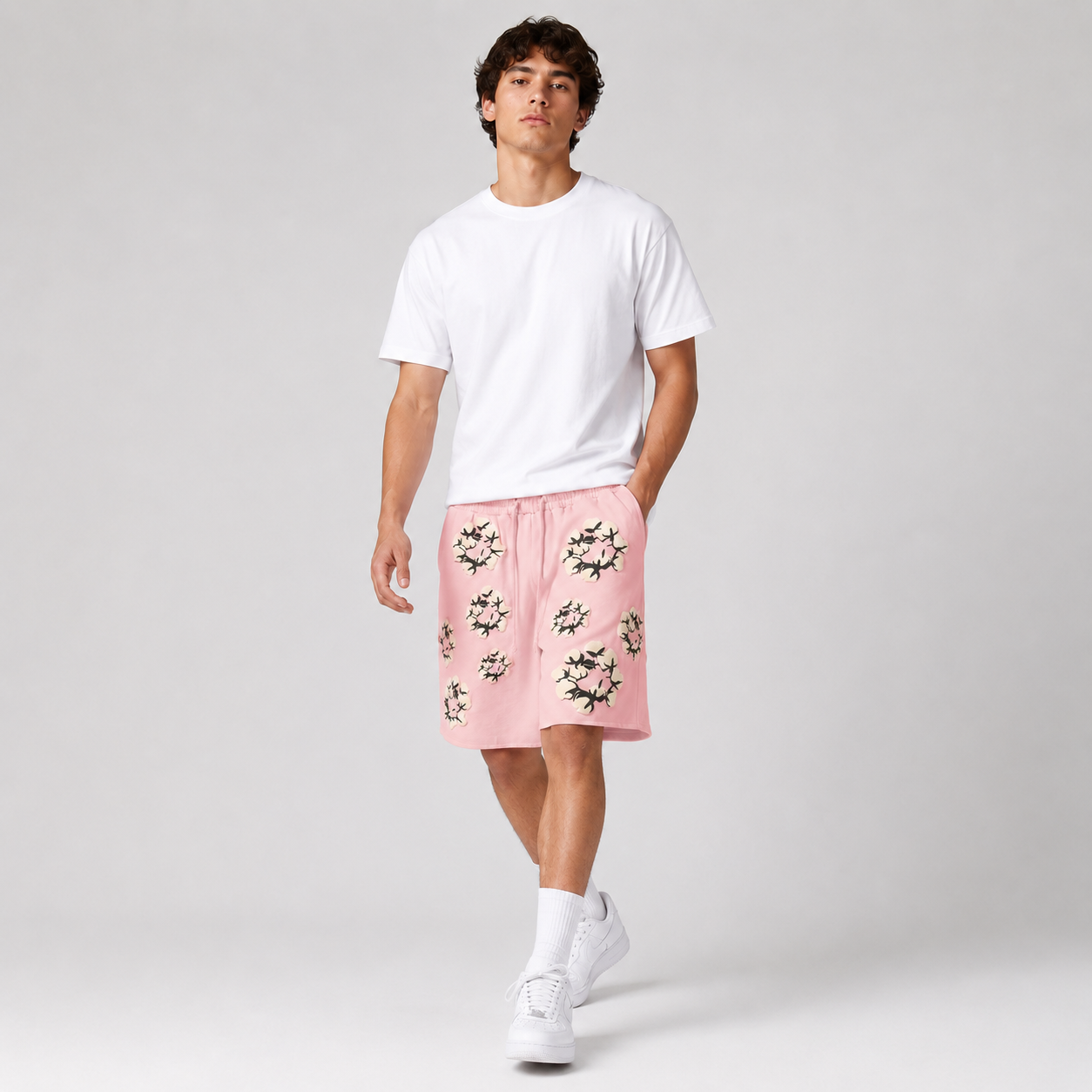 Pink Cream Floral cotton shorts - lifestyle view