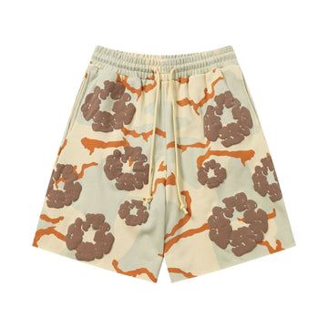 Tan Brown Camo Graphic cotton shorts - front product view