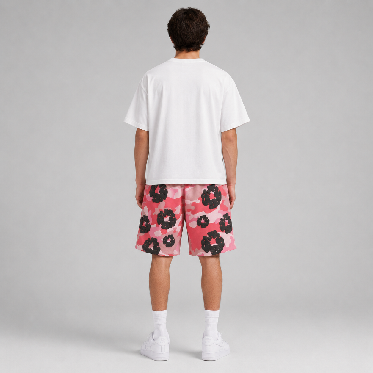 Pink Camo Black Floral cotton shorts - side view