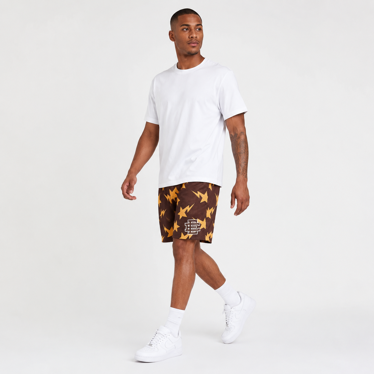 Bronze Starfield mesh shorts - front angle view