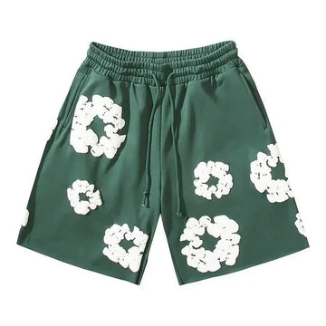 Forest Green White Floral cotton shorts - front product view