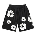 Black White Puff Floral cotton shorts - front product view