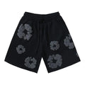Black Grey Tonal Puff Floral cotton shorts - front product view