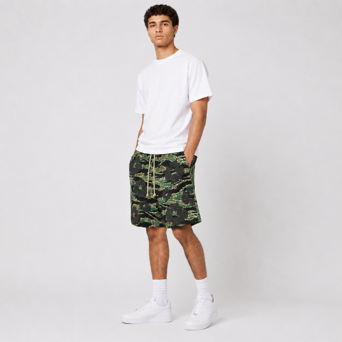 Army Camo Orange Graphic cotton shorts - detail view