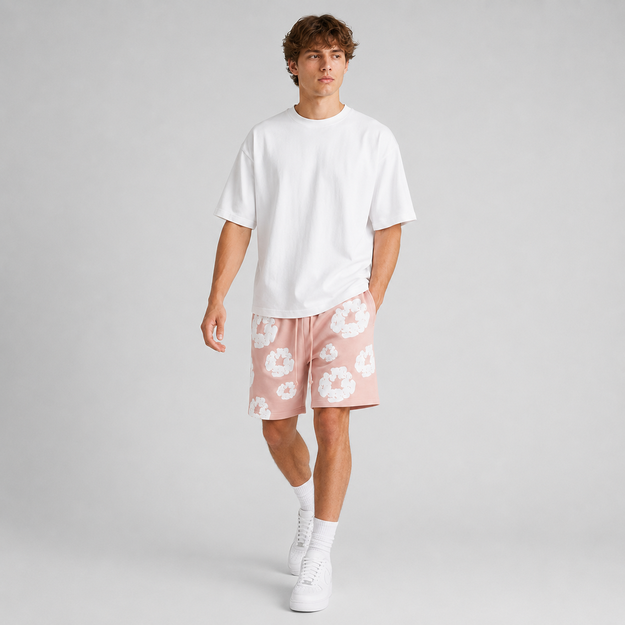 Peach Camo Black Floral cotton shorts - lifestyle view