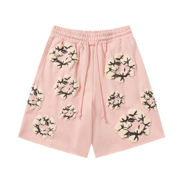 Pink Cream Floral cotton shorts - front product view