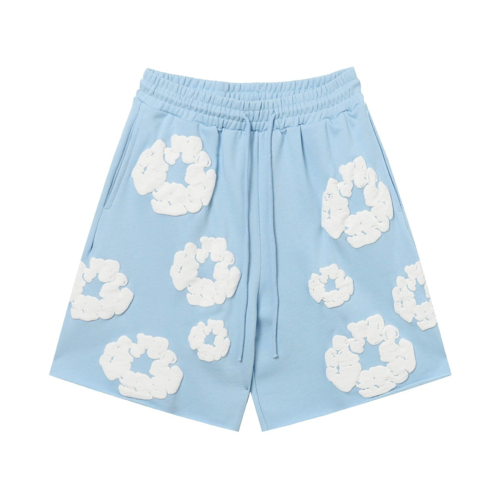 Royal Blue White Puff Floral cotton shorts - front product view