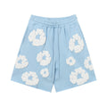 Royal Blue White Puff Floral cotton shorts - front product view