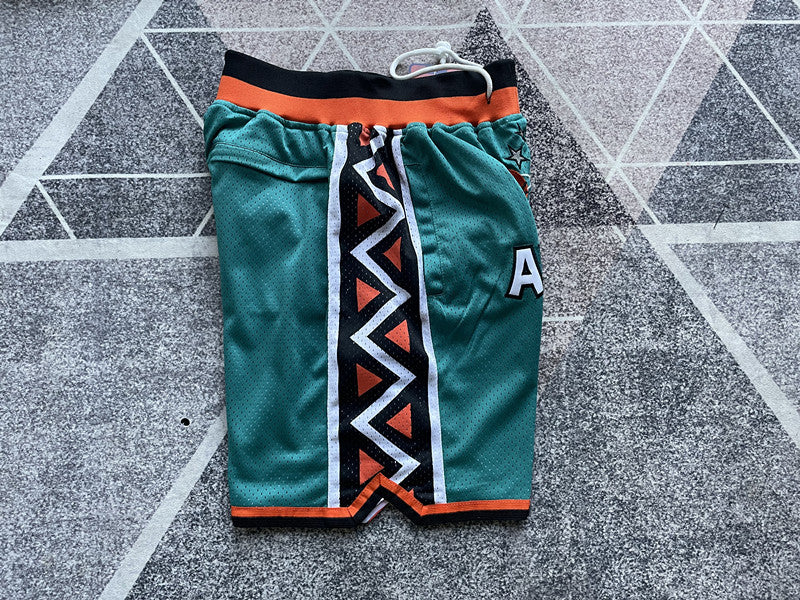 Green All-Star premium basketball shorts, side panel detail