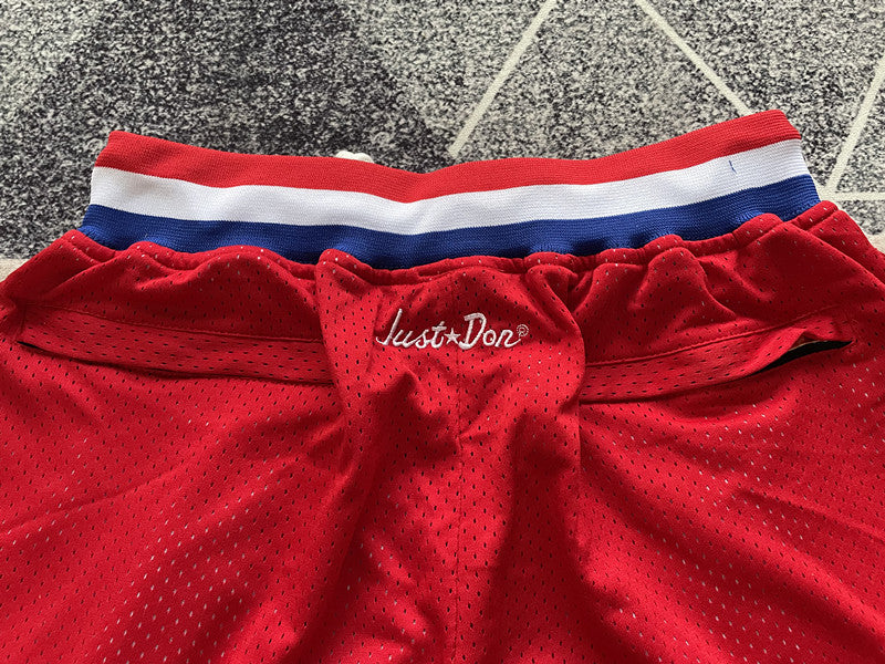Red All-Star premium basketball shorts, waistband and label detail