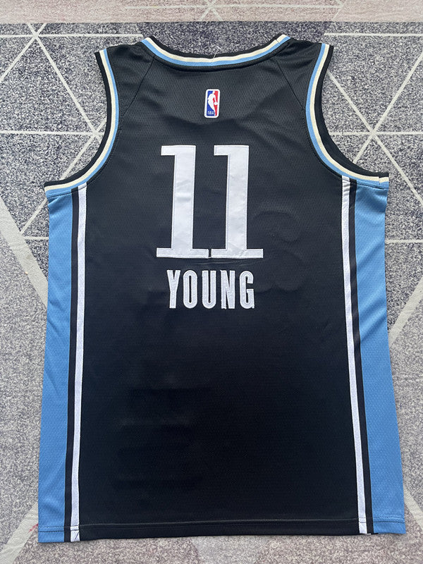 Black Atlanta Hawks basketball jersey, full back view