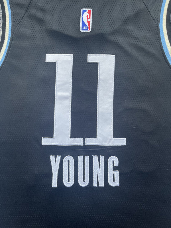 Black Atlanta Hawks basketball jersey, back lettering and number detail