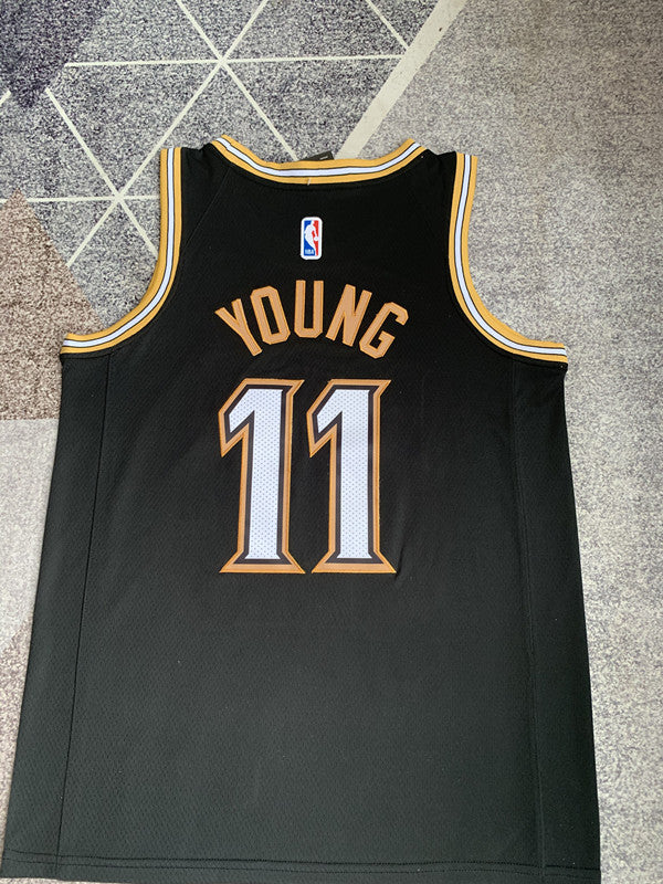 Black Atlanta Hawks basketball jersey, full back view