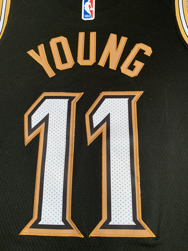 Black Atlanta Hawks basketball jersey, back lettering and number detail