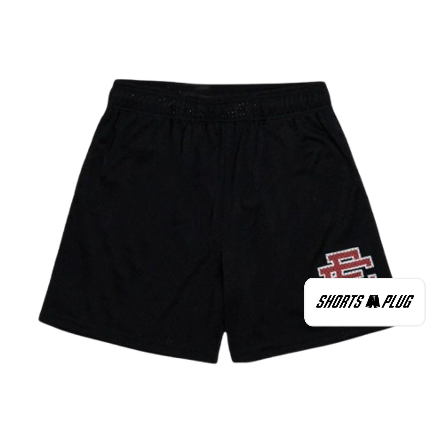 Black Red mesh shorts - front product view