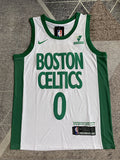 Multi-color Boston Celtics basketball jersey, full front view