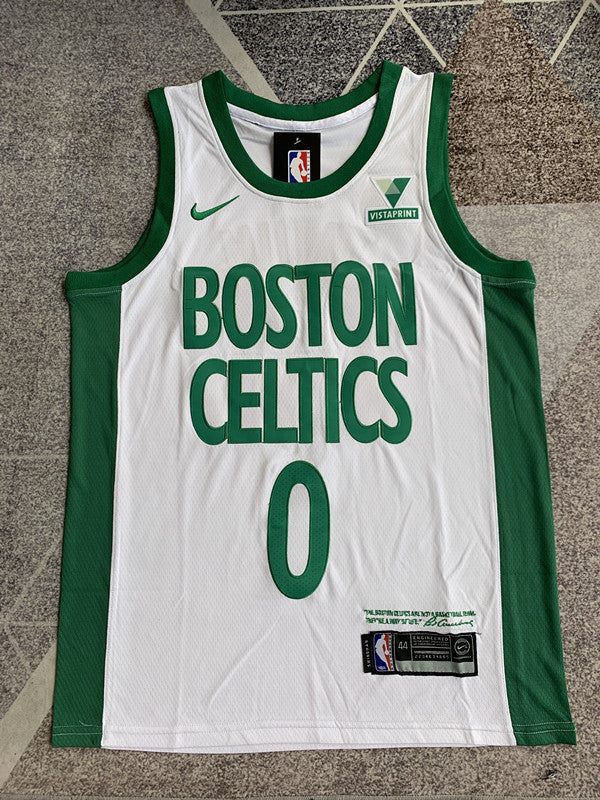 Multi-color Boston Celtics basketball jersey, full front view