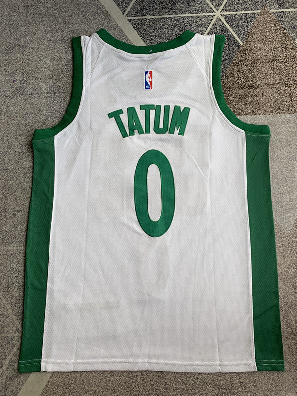 Multi-color Boston Celtics basketball jersey, full back view