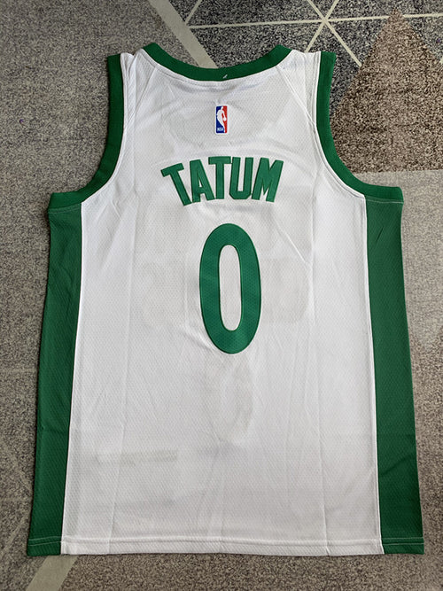 Multi-color Boston Celtics basketball jersey, full back view
