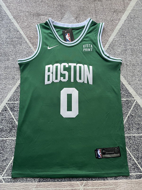 Green Boston Celtics basketball jersey, full front view