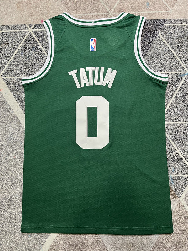 Green Boston Celtics basketball jersey, full back view