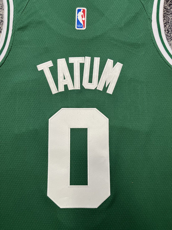 Green Boston Celtics basketball jersey, back lettering and number detail