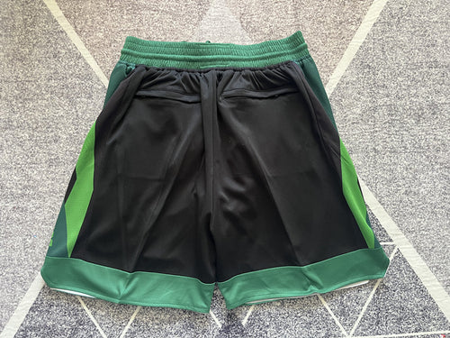 Black Boston Celtics premium basketball shorts, full back view