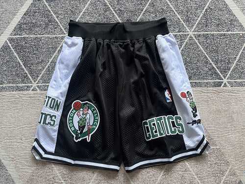 Black Boston Celtics premium basketball shorts, full front view