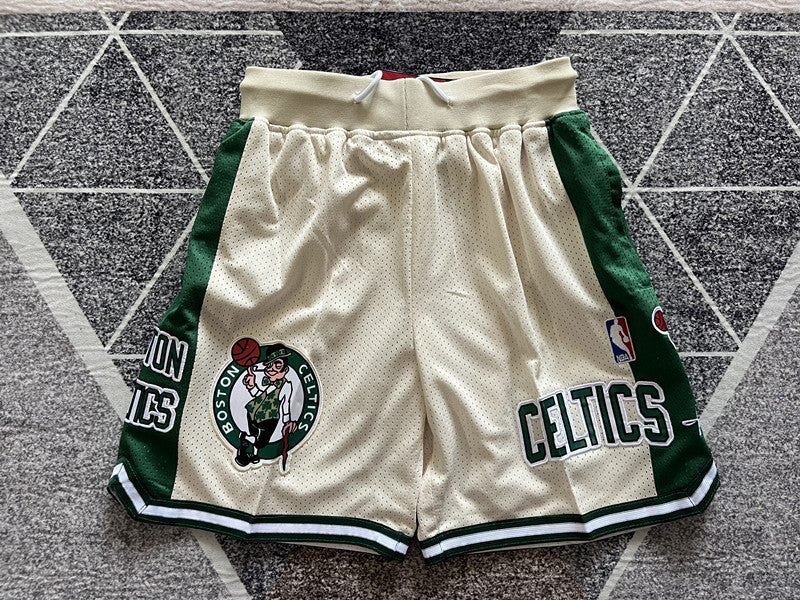 Off-White Boston Celtics premium basketball shorts, full front view