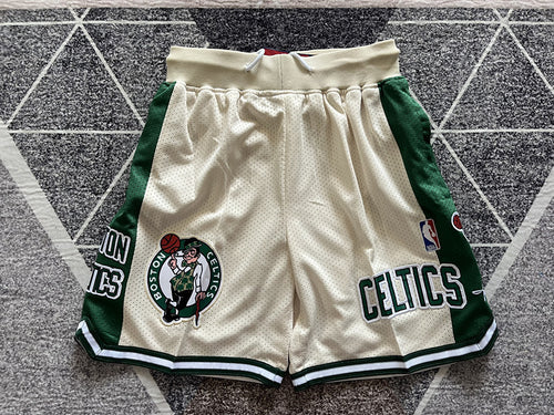 Off-White Boston Celtics premium basketball shorts, full front view