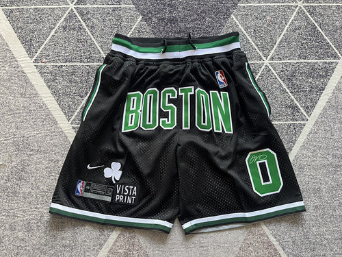 Black Boston Celtics premium basketball shorts, full front view